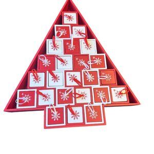 Wooden Tree Advent Calendar Red & White Snowflake Drawers For Holiday Countdown